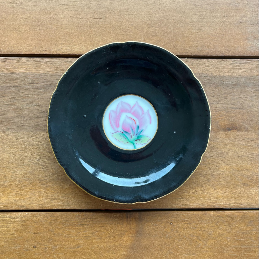 Antique Black Pink Flower Plate